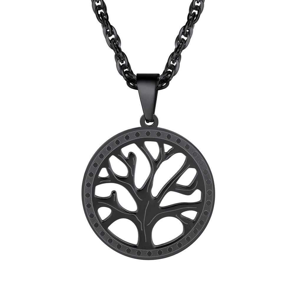 PROSTEEL Womens Necklace Tree of Life Pendant Women Stainless Steel Minimalist Round Family Tree Black NecklacesJewelry