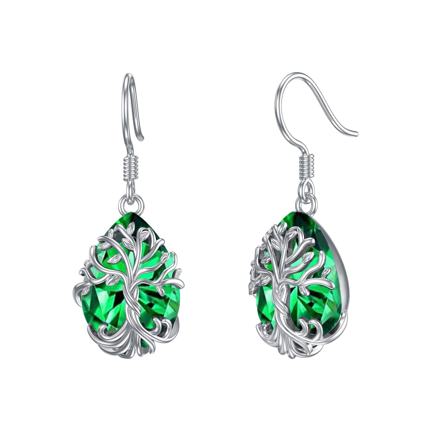TOUPOP Emerald Tree of Life Earrings Sterling Silver Teardrop May Birthstone Earrings Family Tree Emerald Jewelry Birthday Mothers Day Gifts for Women Mom Her