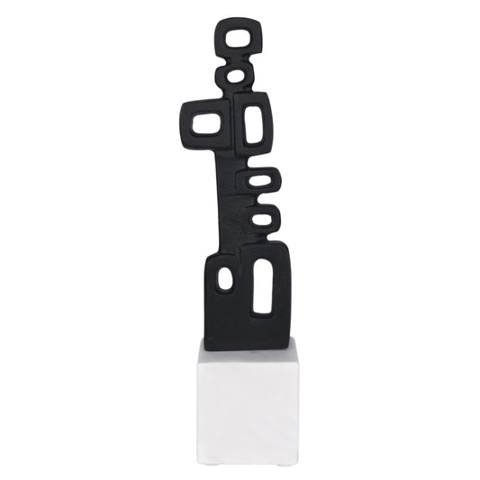 Cruiser’s Caché Abstract Geometric Sculpture, Artisan-Made Cast Aluminum with Black Anthracite Finish, Natural Marble Base, 13"