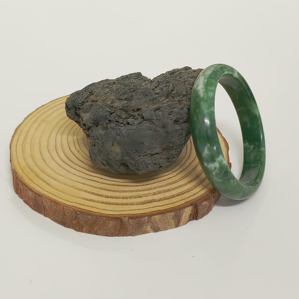 sunglnl Jade Bracelet For Women, Green Stone Bangle Natural Gradient Chinese Style Bracelets With Box Wealth Fortune Healing Protection Good Luck Jewelry Gift (Dark Green, 64mm/2.51in)