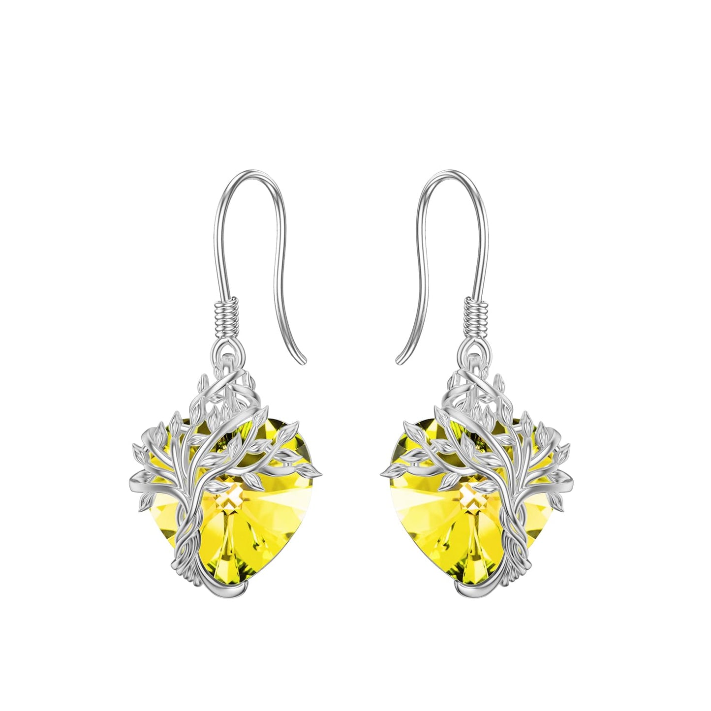 TOUPOP Heart Citrine Earrings Sterling Silver Tree of Life Earrings November Birthstone Jewelry Birthday Mothers Day Gifts for Women Mom Her