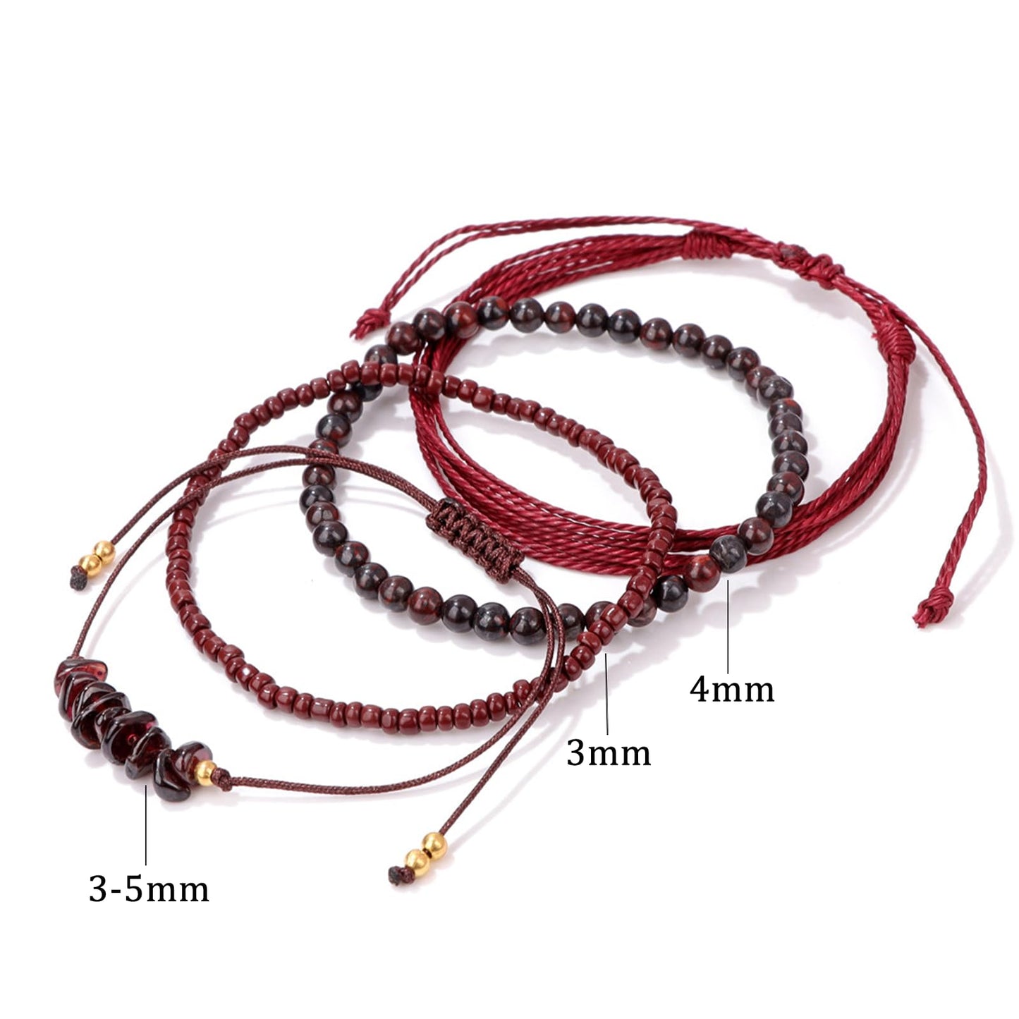 MORIANCE 4Pcs Garnet Bracelet for Women Garnet Healing Crystal Bracelets Boho Bead Bracelet Handmade Red Natural Stone Bracelets Red Jewelry for Women
