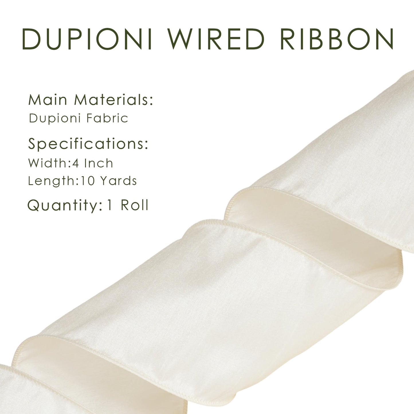 LaRibbons Ivory Ribbon Wired 4 Inch x 10 Yards Dupioni Ribbon with Wired Edge for Wreaths, Bows and DIY Decorations