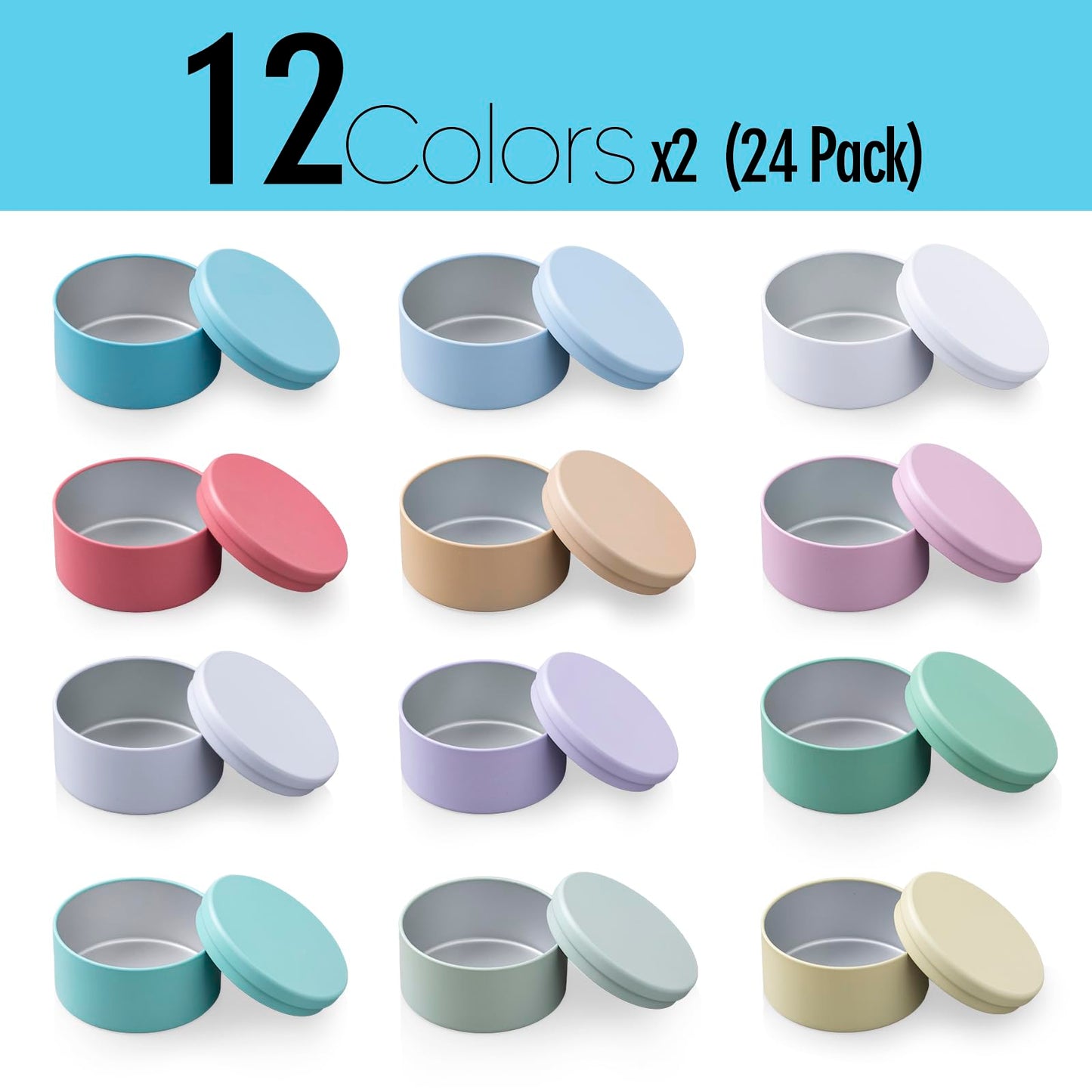 Domivirgo 24 Empty Candle Tins 8 oz with Lids for Making Candles - Simple Candle Making Kit, Include Wicks, Holders & Stickers, Labels, Pink Ribbon,Gift Box & Card and Transparent Bags (Colorful)