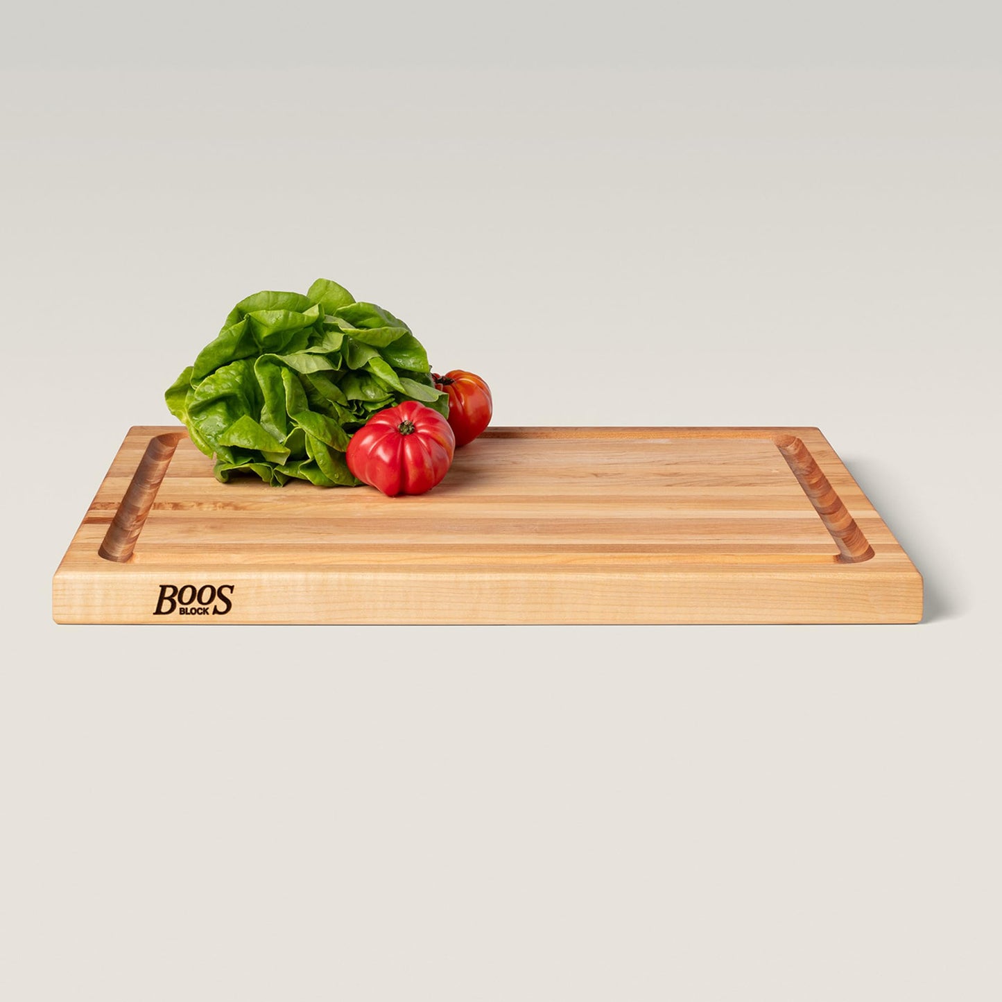 John Boos CB Series Rectangular Wooden Maple Cutting Board 24”x18” – 1.5” Thick, 18-lb Reversible Butcher Block with Juice Groove, Edge-Grain & Finger Grips – Made in the USA