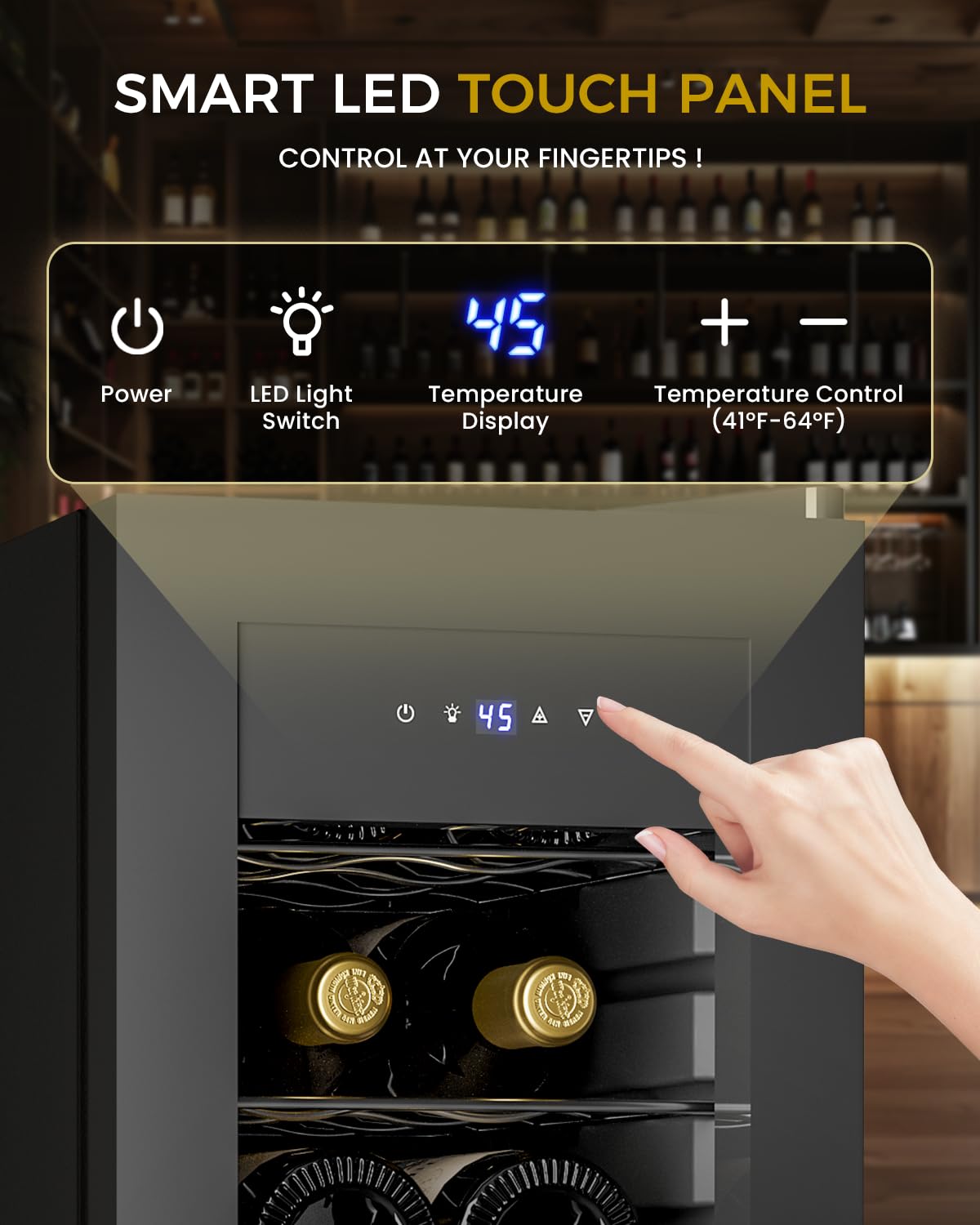 Feelfunn 12 Bottle Wine Cooler Refrigerator - Small Wine Fridge for Red, White, Champagne, Freestanding Wine Cellar with Glass Door & Digital Temperature Control for Home Bar, Office