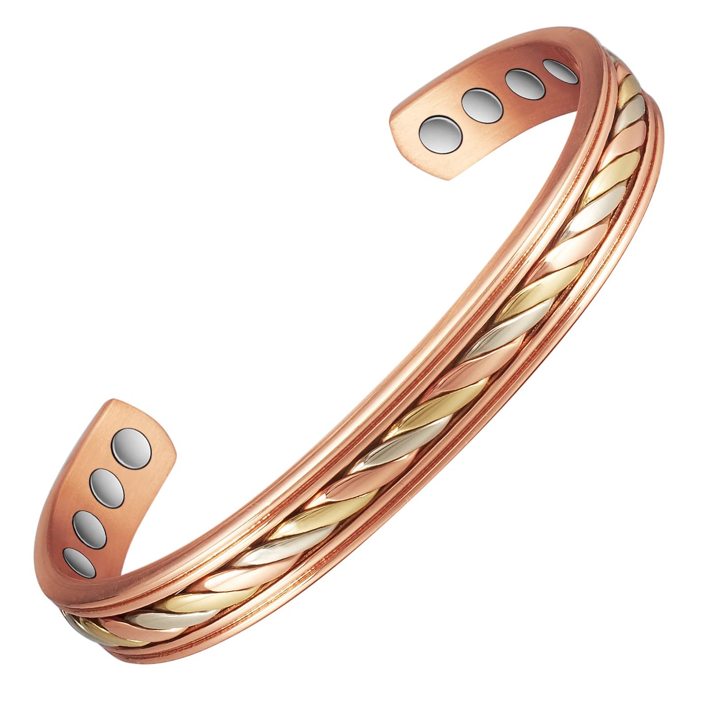 EnerMagiX Copper Bracelets for Women Men, Three -Color Gold Woven Adjustable Magnetic Bracelet, Copper Jewelry Gift (1009)