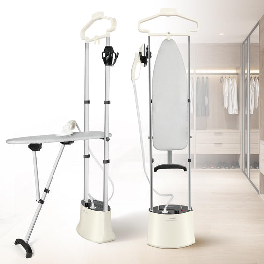 Professional Heavy Duty Full-Size Standing Garment Steamer 25s Fast Heat-up with Rotating Ironing Head 1.6L/54 fl.oz Water Tank, Self-cleaning Function, Foldable Ironing Board, Ironing Gloves