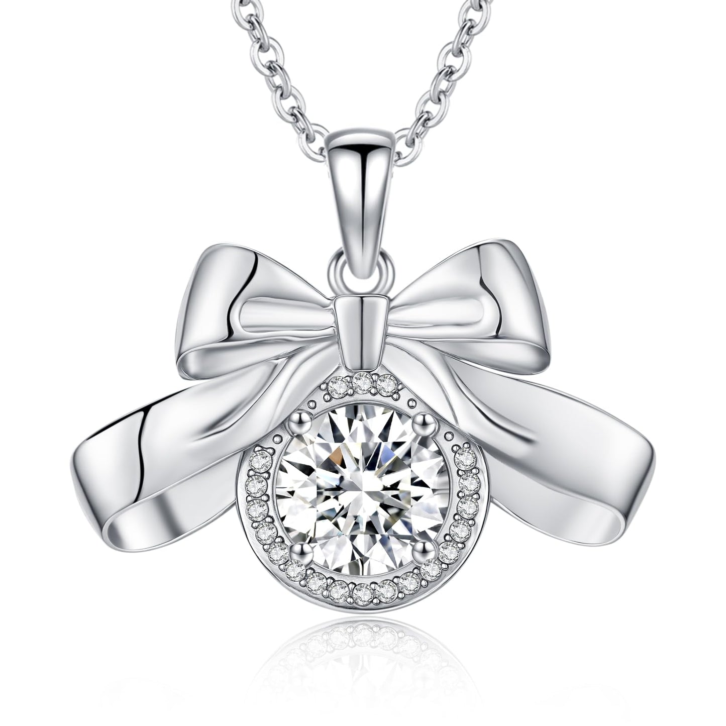 3 Carat Moissanite Necklace 925 Sterling Silver Jewelry 5A Cubic Zirconia Bow Pendant Necklace Gifts for Mom Women Girlfriend Grandma Lover Her Wedding Birthday Anniversary Engagement Valentine's Day