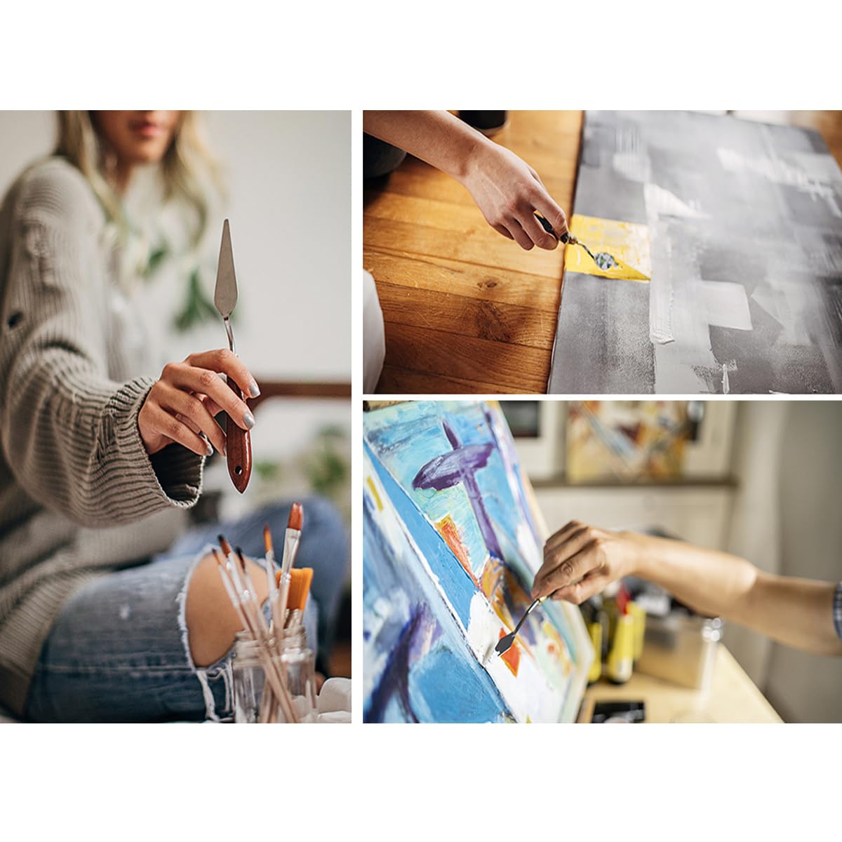 18 Piece Painting Knives Stainless Steel Spatula Palette Knife Professional Palette Knife Painting Wood Handle Oil Painting Accessories Color Mixing Set for Oil Canvas Acrylic Painting