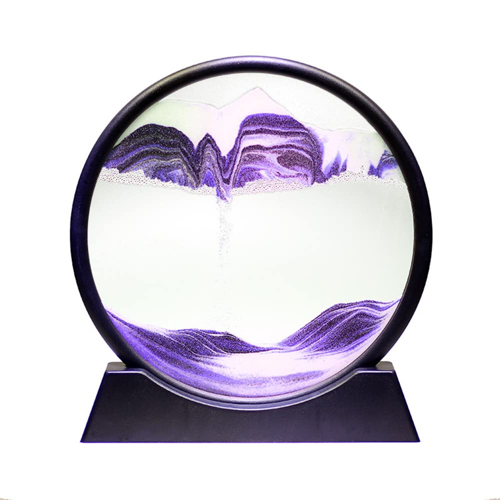 Arthink Moving Sand Art Picture in Motion Round Glass 3D Deep Sea Landscape, Dynamic Sand Art Sandscapes, Sensory Relaxing Desktop Table Decor Desk Decor Art Desk (7 inch, Black)