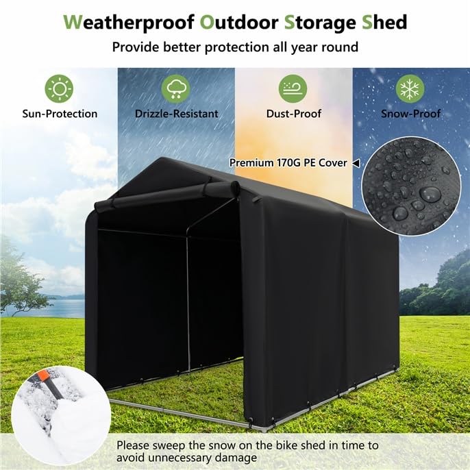 ERGOMASTER 7 x 5.2 x 5.4Ft Outdoor Storage Shed with Waterproof Cover, Roll-Up Zipper Door, Wind Rope, Ground Stake,Heavy Duty Portable Tent for Storage Bikes, Garden Tools, Motorcycles