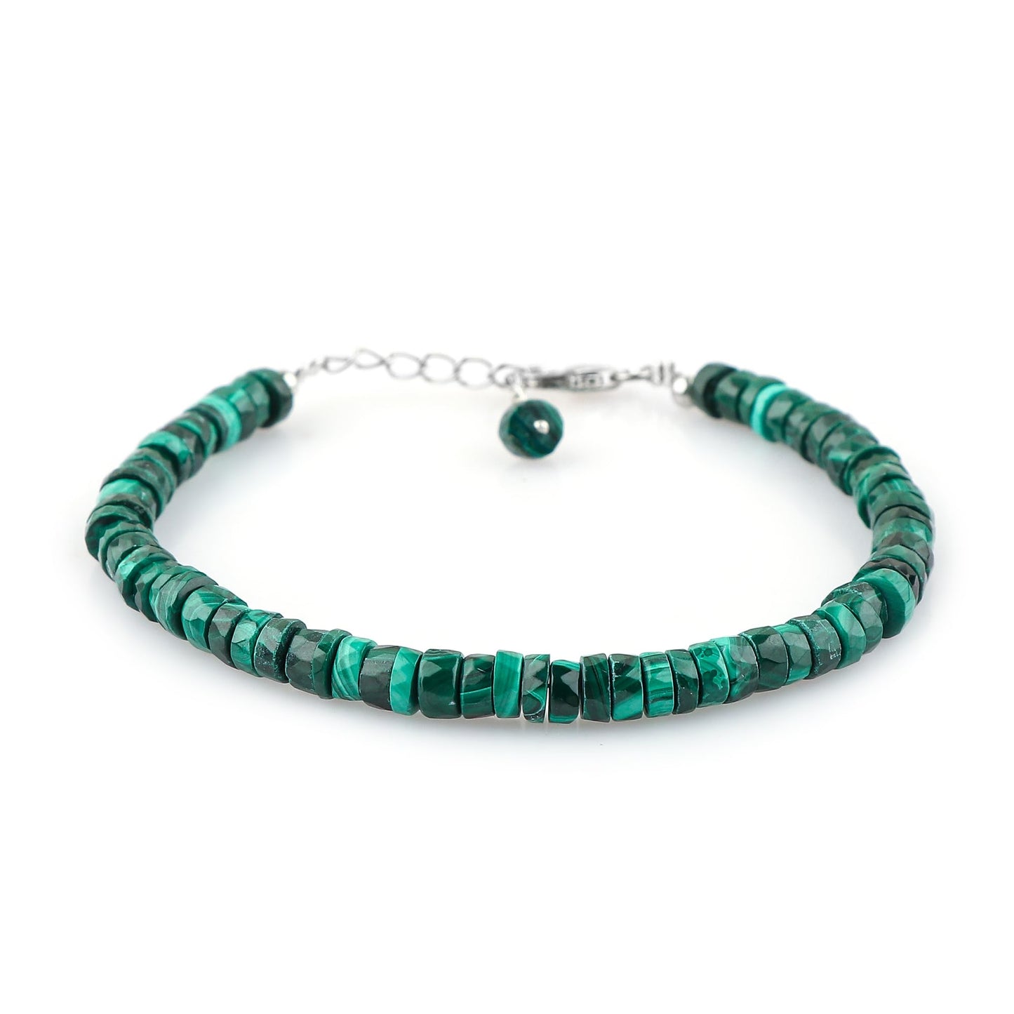 CRYSTALIS Natural Green Malachite Beaded Bracelet, Facet Wheels, Elegant Beads Crystal, Chakra Bracelet, Healing Bracelet, Gemstone Jewelry, 925 Sterling Silver 8 inch
