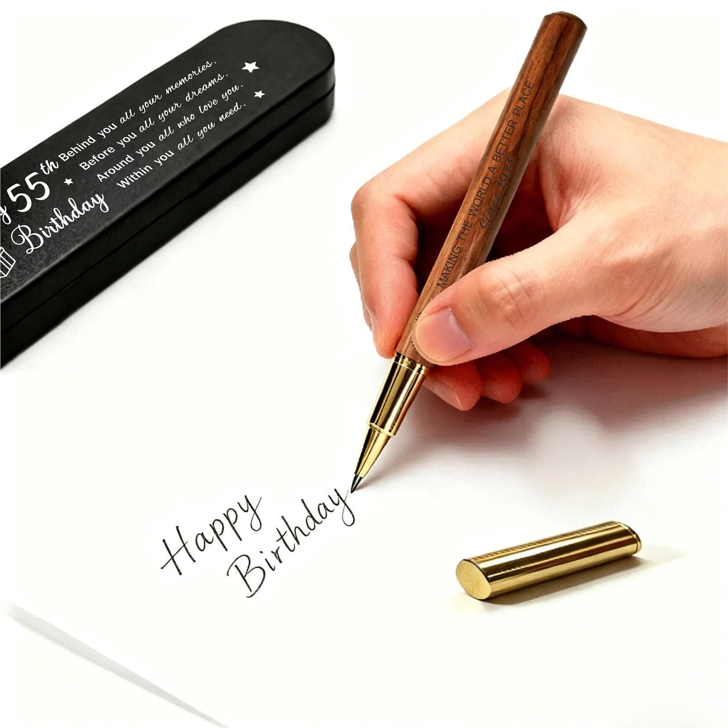 iyaone 55th Birthday Gift for 1971 Born - Engraved Wooden Gel Pen & Keepsake Box Set, Premium 55 Year Old Gift for Men & Women, 55 Birthday Present