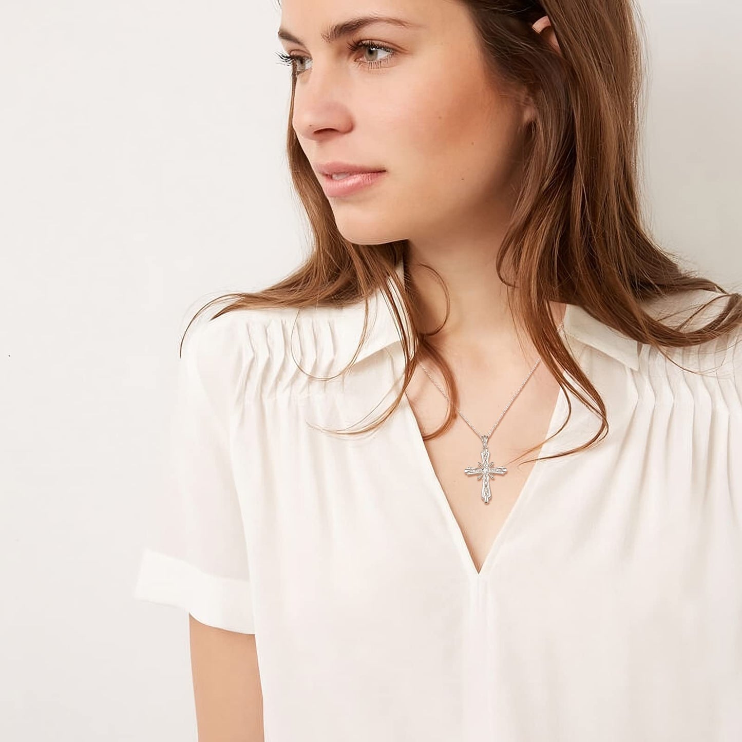 Dreamboat Sterling Silver Cross Necklace for Womens Cross Pendant Crucifix Necklace Faith Christian Jewelry Confirmation Religious Gifts for Mom