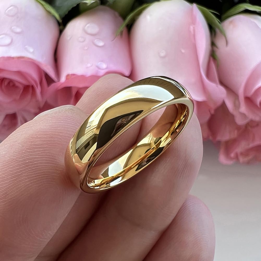 TUTISS 6mm Gold Tungsten Rings for Men Women Engagement Wedding Bands Domed Polished Comfort Fit Size 12