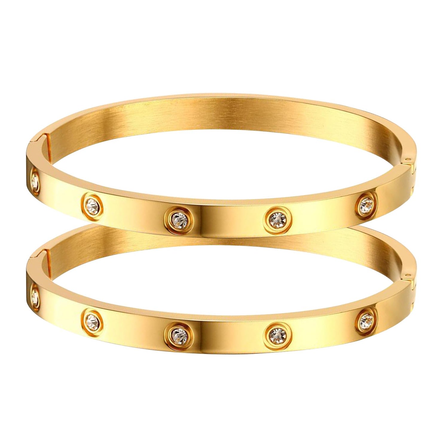 MPRAINBOW Gold Bracelets for Women - 2Pcs 18K Gold Plated Cubic Zirconia Bangle Crystal Friendship Bracelet Jewelry,Wedding Party Christmas Valentine's Day