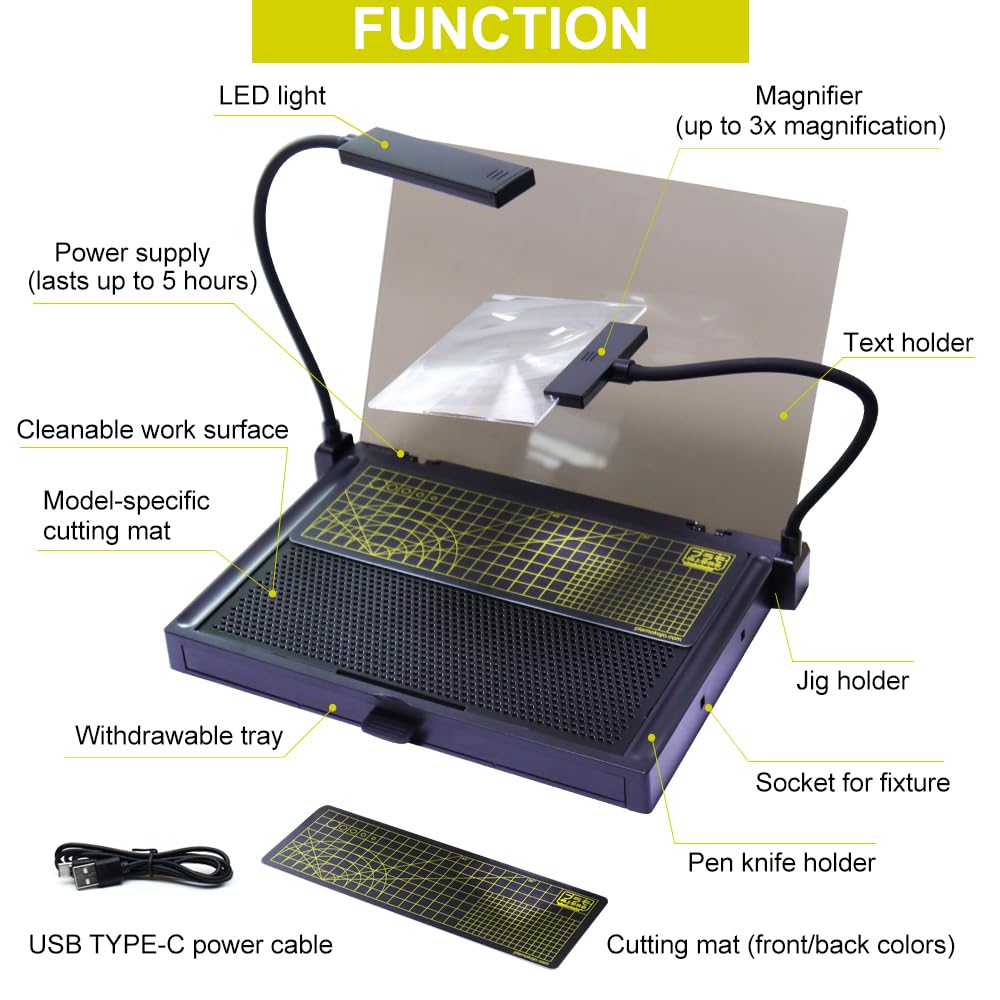 Model Building Kit, Portable Workbench for Cutting and Assembly, Model Kit Tools with LED Lights, Magnifiers, Plastic Storage Drawers, Pliers Holder, Gridded Adhesive Cut Mats, Display Panel