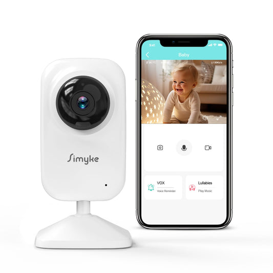 Simyke Video Baby Monitor Add-on Camera Compatible with BME28 Baby Monitor,Night Vision,1200ft Long Range,2 Way Talk,Auto Night Vision,App or Add Display Control,5 Lullabies Feeding Remind,Home Use