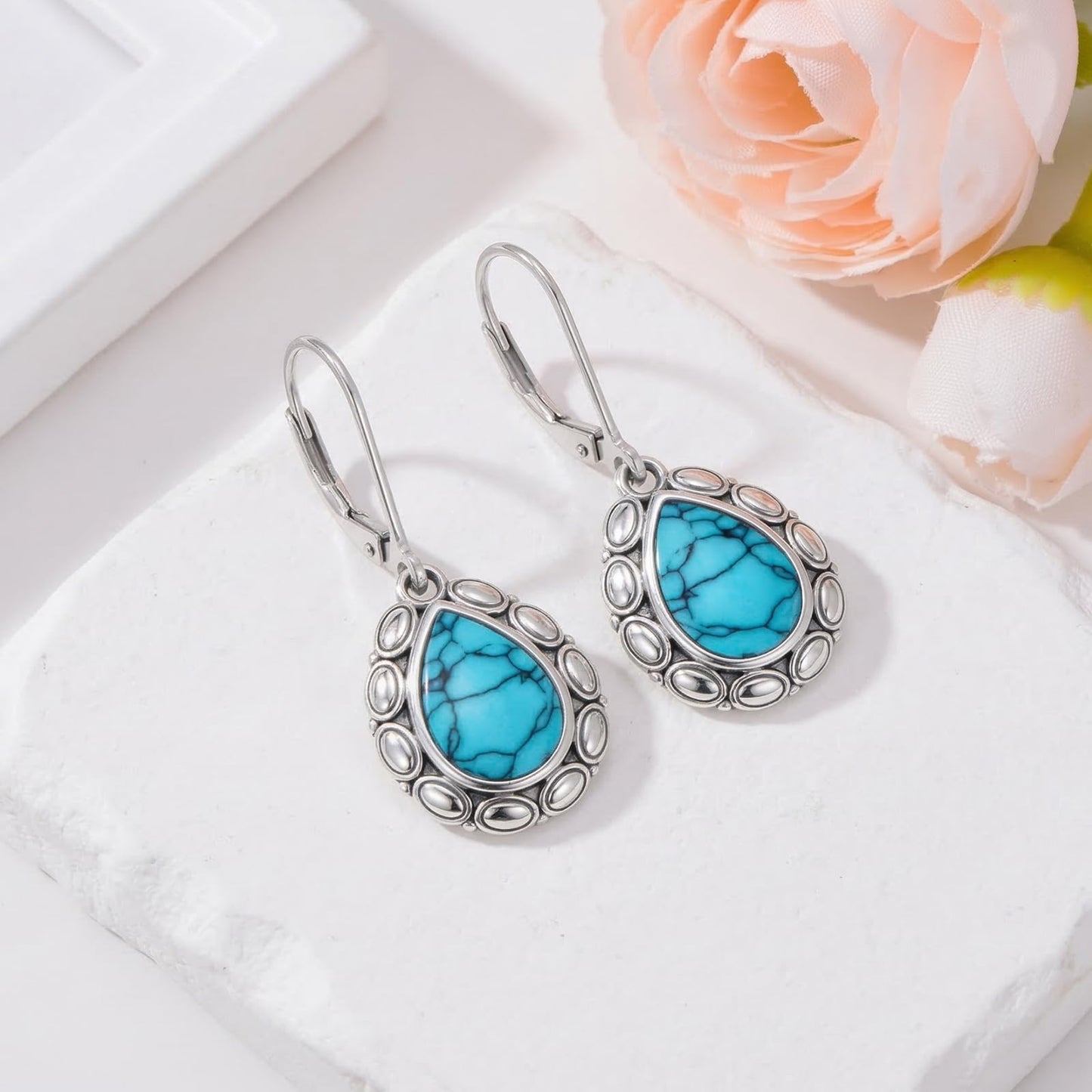 YYmqmq Western Earrings for Women 925 Sterling Sliver Turquoise Dangle Drop Earrings Leverback Country Turquoise Jewelry Western Jewelry Cowgirl Gifts for Women Girlfriend