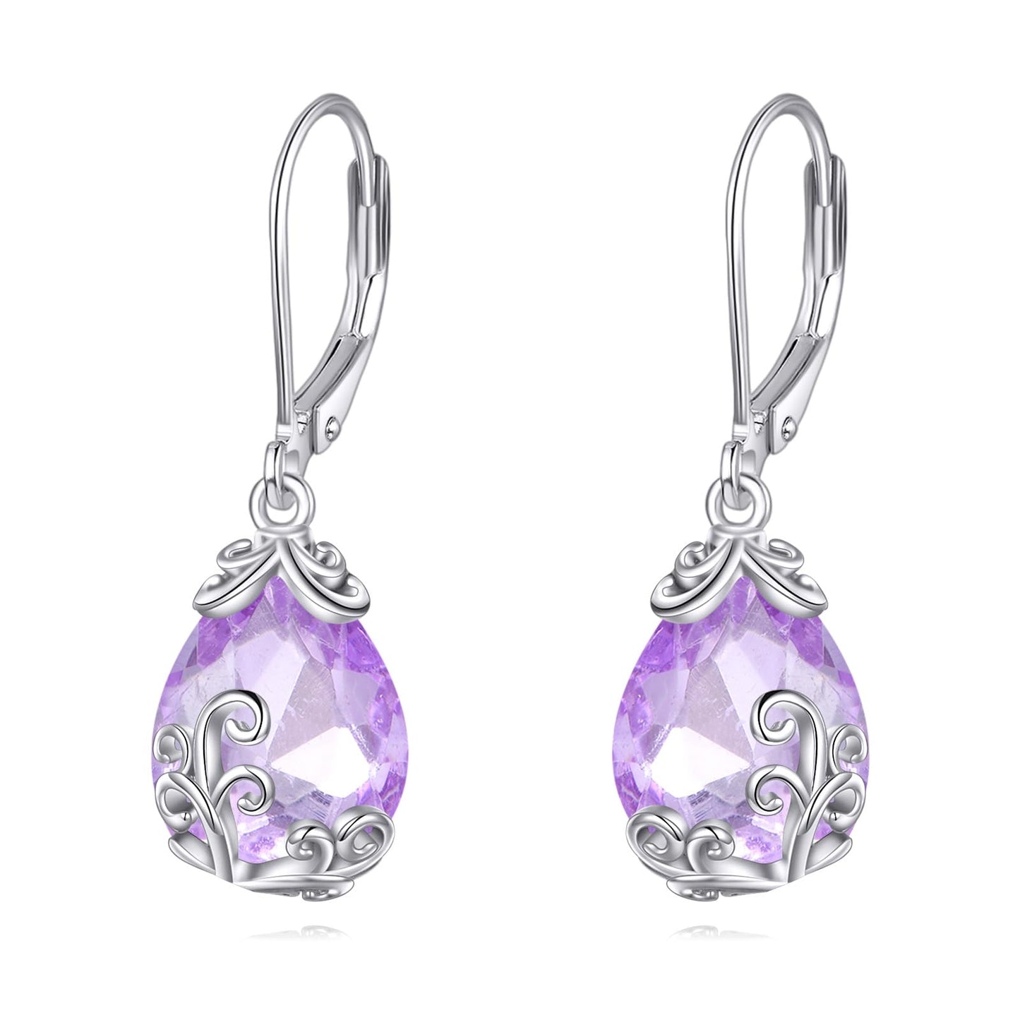 POPLYKE BirthStone Filigree Teardrop Drop Dangle Earrings Sterling Silver Alexandrite Leverback Earrings June Birthstone Jewelry Gifts for Women