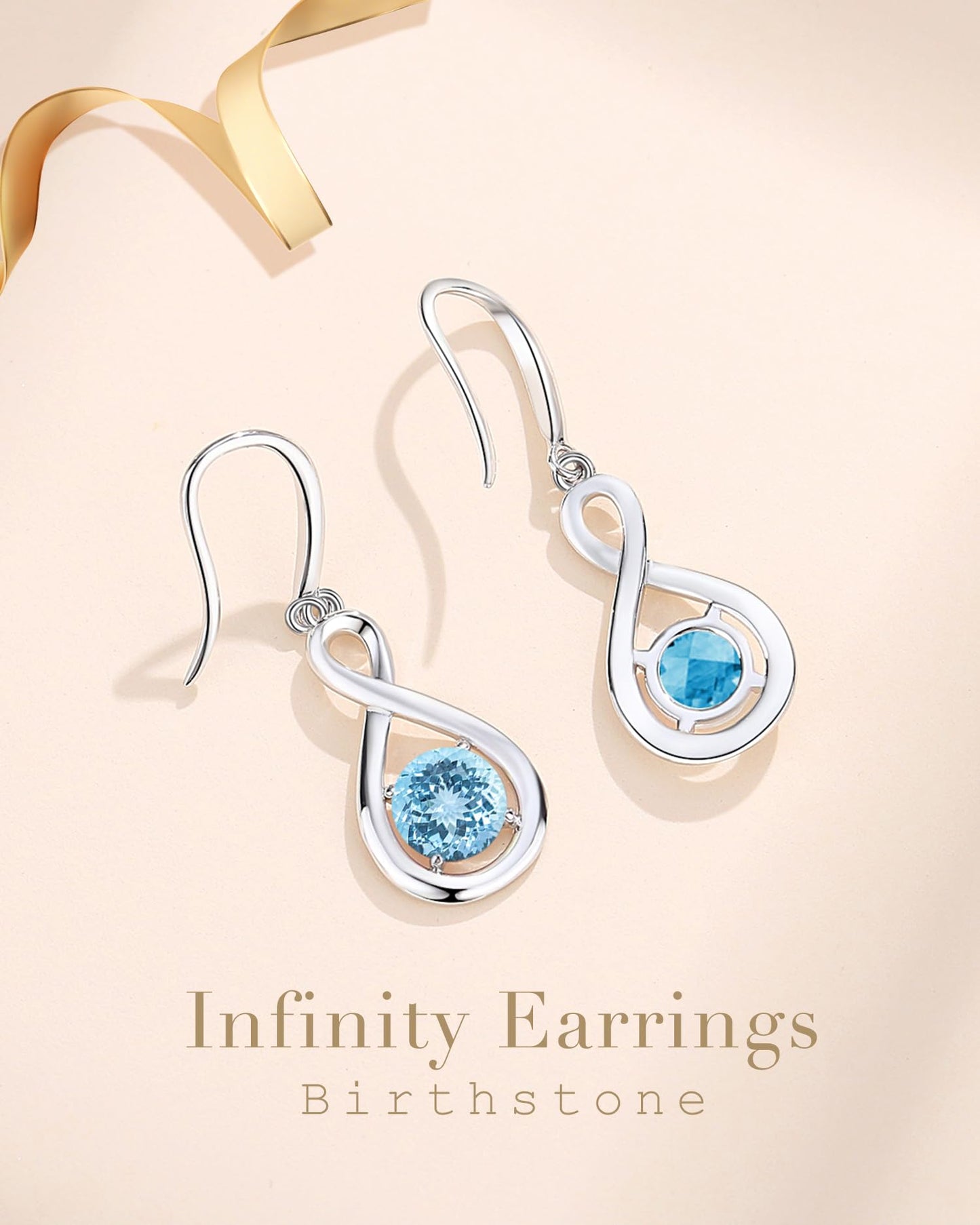 FANCIME Aquamarine Dangle Drop Earrings 925 Sterling Silver Dainty Infinity Blue Gemstone March Birthstone Earring Fine Jewelry Birthday Mothers Day Gifts for Wife Her Women