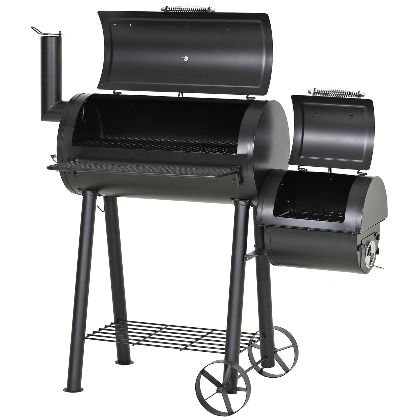 GREEN PARTY Offset Smoker Charcoal Grills with 28 Inch Cook Chamber, Barrel Smoker and Charcoal Grill Combo, 512 Sq. In. Space Barrel Smoker Grill for Outdoor BBQ Patio Backyard Cooking