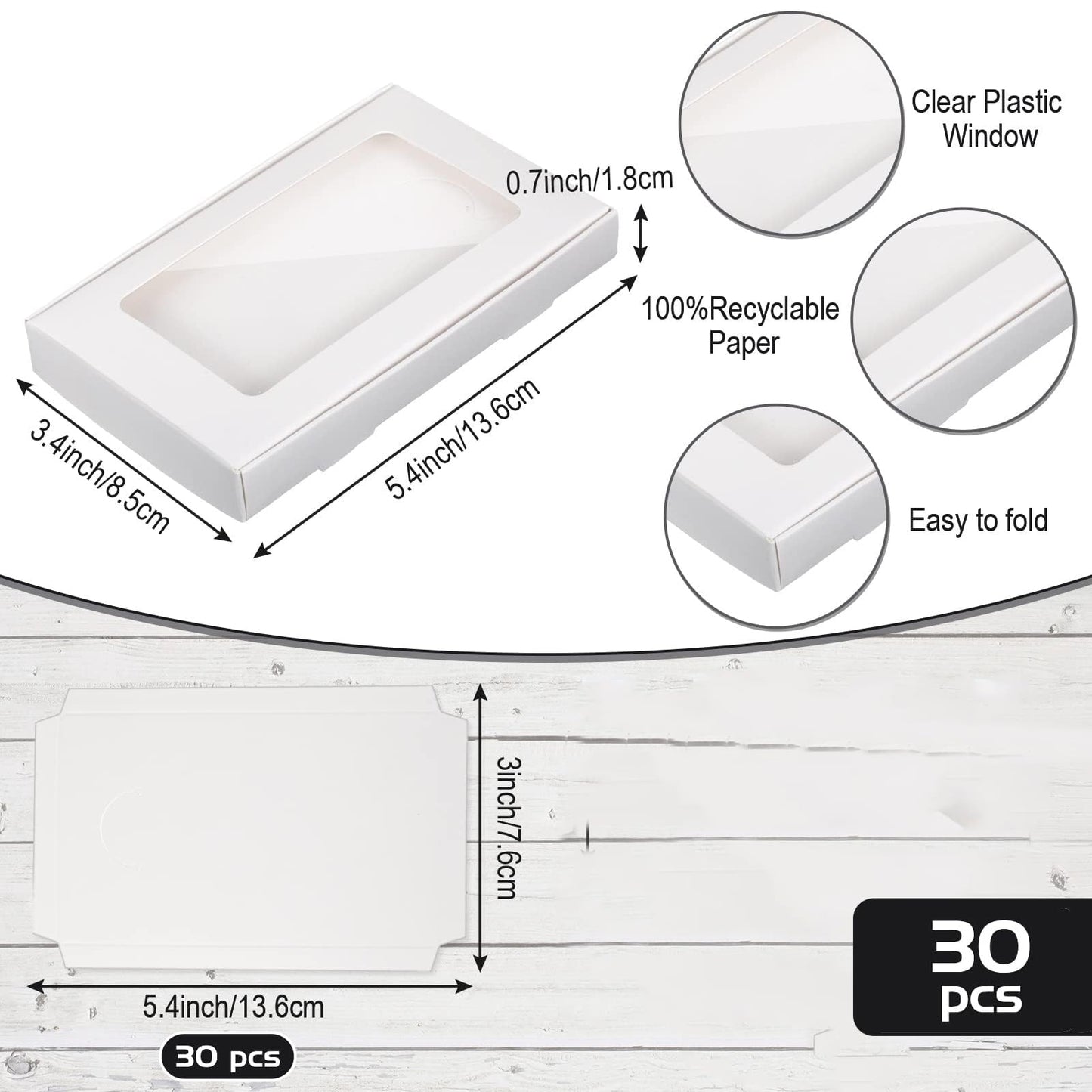 Ntwoiee 30 Pcs Small Jewelry Gift Boxs 5.4"x3.4"x0.7" Paper Necklace Box Bulk with Clear Window 30 Display Card 36 Sticker for Displaying Necklaces Rings Bracelets Earrings(White)