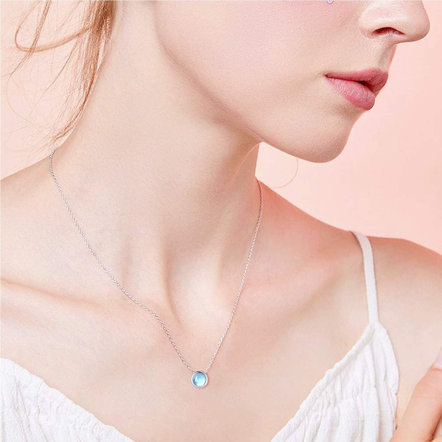 CUOKA MIRACLE Moonstone Necklace Choker Necklace for Women Rainbow Synthetic Moonstone with Sterling Silver Chain 16-18 Inches Adjustable Dainty Short Necklace Gift for Women