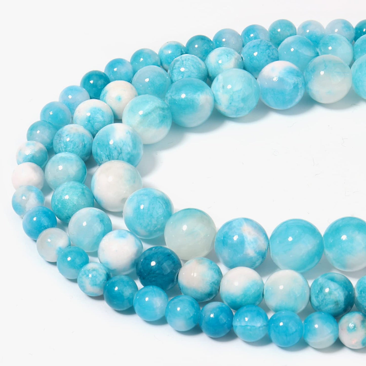 60pcs 6mm Natural Blue White Persian Jade Gemstone Beads Energy Healing Crystal Round Loose Stone Beads for Jewelry Making, DIY Bracelets Necklaces