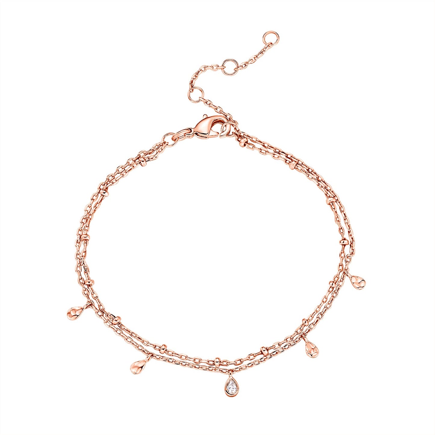 PAVOI 14K Rose Gold Plated Layering Double Chain Bracelets for Women - Cubic Zirconia Stacking Double Wrap Chain Bracelet - Cute Best Friends Jewelry