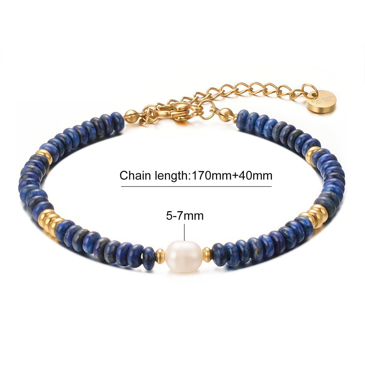 vissen Blue Lapis Lazuli Natural Stone Bracelets for Women Freshwater Pearl Stainless Steel Gold Plated Women Bracelet Jewelry Gift