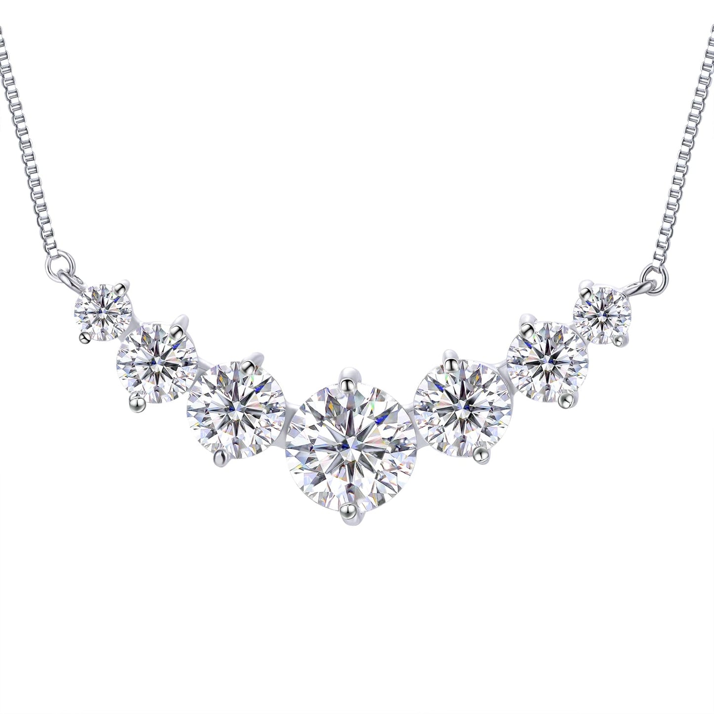 Moissanite Pendant Necklace for Women, 1.7 Carat 7Stones Moissanite Pendant Necklace 18k White Gold Plated Sterling Silver Smile Necklaces 16.5+2.5 inch Adjustable Box Chain Jewelry Gifts for Mom Wife