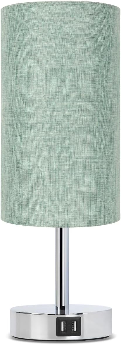 Yarra-Decor Bedside Table Lamp with USB Port - Touch Control for Bedroom Wood 3 Way Dimmable Nightstand Lamp with Round Flaxen Fabric Shade for Living Room, Dorm, Home Office (LED Bulb Included)
