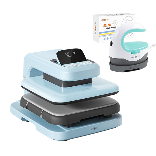 【Premium Heat Press Bundle】 HTVRONT Automatic Heat Press 2 with Adjustable Pressure & Higher Heating Height, Heat Up Fast & Evenly + Mint Mini Heat Press Machine