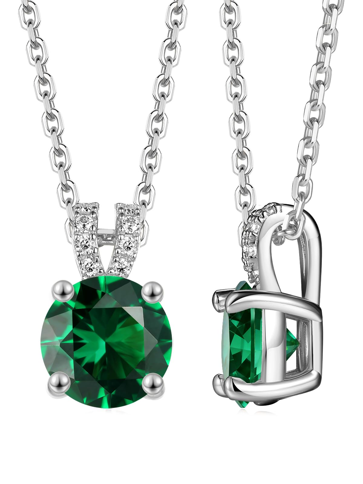 CYW 1 Carat Green Emerald Small Round Necklace for Women 925 Sterling Silver Solitaire Pendant Necklace