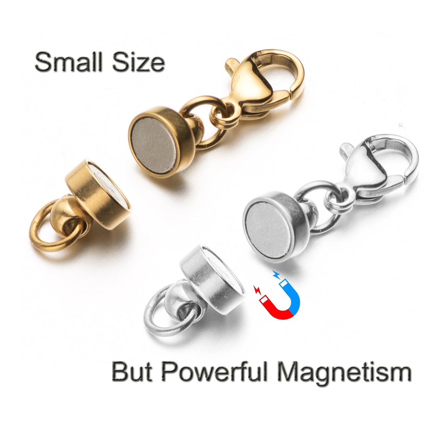 Mizeer Stainless Steel Magnetic Necklace Clasps and Closures, Magnetic Clasp Converter for Jewelry Making Supplies, Chain Extender Connector for Bracelet (2pcs | Gold & Silver)