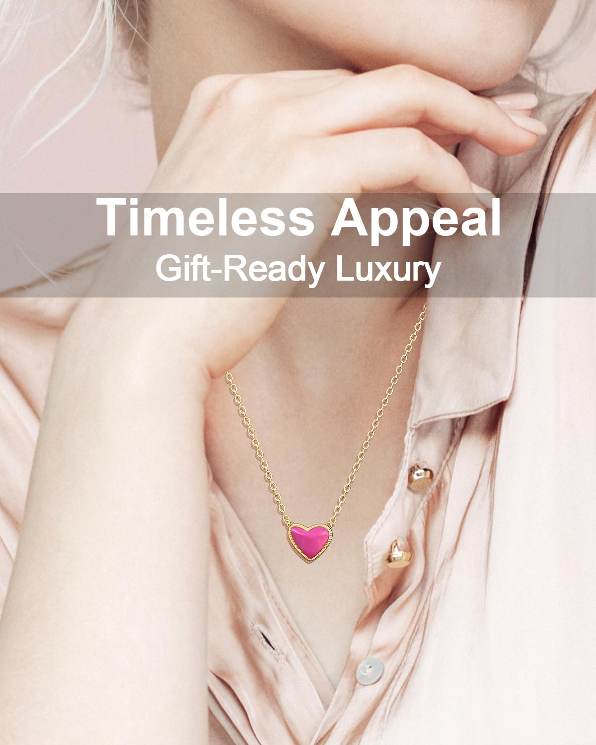 AICase 18K Gold Plated Heart Pendant Necklace for Women,Fashion Dainty Simple Adjustable Length Jewelry,Anniversary Birthday Gifts for Women/MoM/Sister/Friends/Her/Wife/Grandma/Coworker_Hot Pink