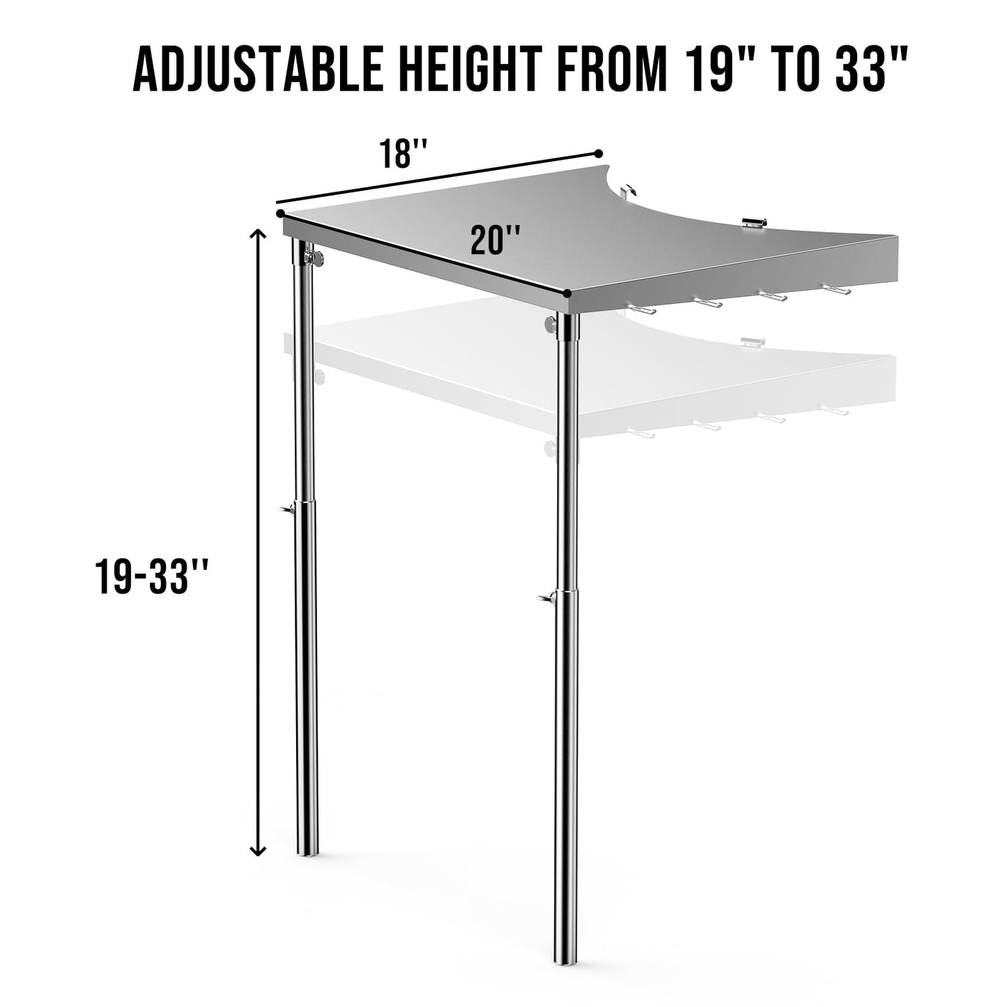 Charkettle Stainless Steel Kettle Grill Side Table/Shelf, Compatible with Weber 18"/22" Grills, Charcoal Kettle Grill Accessories with Adjustable Height