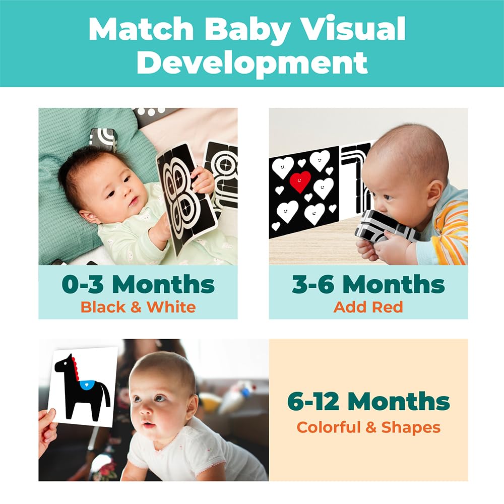 QBI Magnetic Baby Toys 0-6-12 Months | Black and White Baby Cards Newborn Toys High Contrast Flashcards & Magnetic Cubes | Visual Stimulation Montessori | Baby Essentials (9 Pieces)