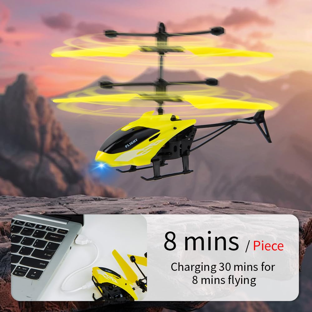 Remote Control Helicopter, Gesture Sensing Indoor Flying Helicopter Toys,RC Airplane for Teenages with 10Mins Flight, RC Helicopters for Kids with Light,Birthday Gifts for Boys and Girls (Yellow)