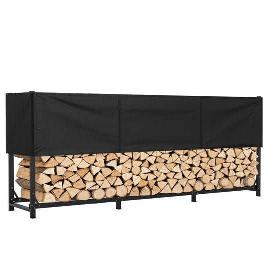 Gsskny Heavy Duty 10ft Firewood Rack with Cover Outdoor, 5/8 Cord Capacity Log Holder Sturdy Steel Construction, All-Weather Black Powder Coat Wood Storage Organizer for Indoor&Outdoor Use, Black
