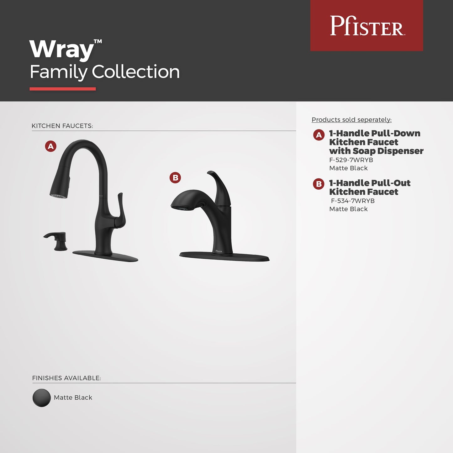 Pfister Wray Kitchen Faucet with Pull Down Sprayer and Soap Dispenser, Single Handle, High Arc, NSF Certified, Matte Black Finish, F5297WRYB