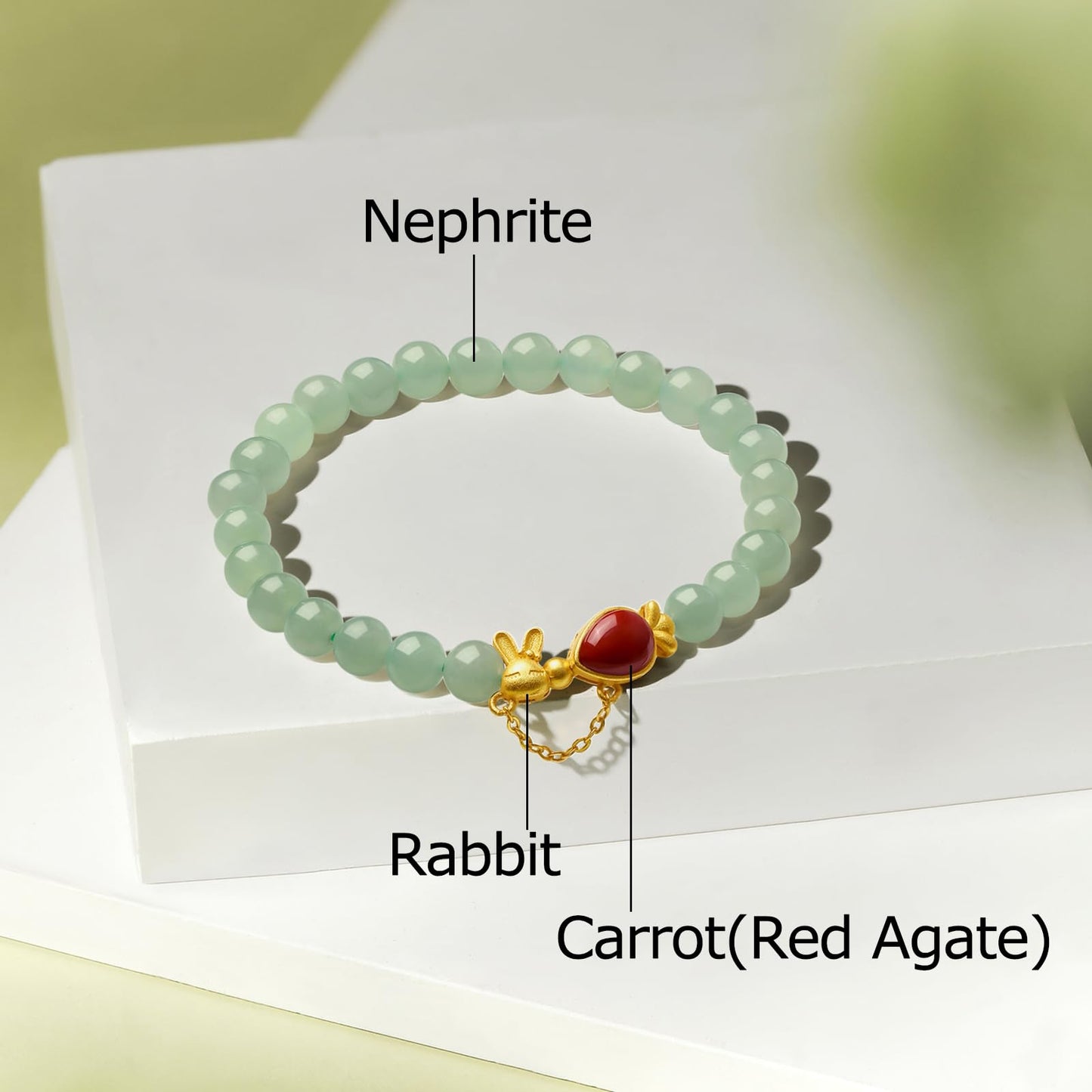 ZHOU LIU FU Rabbit Beaded Bracelets for Women Adjustable Bunny Green Bead Stretch Bracelets Red Agate Carrot Bracelet Her Mom Birthday