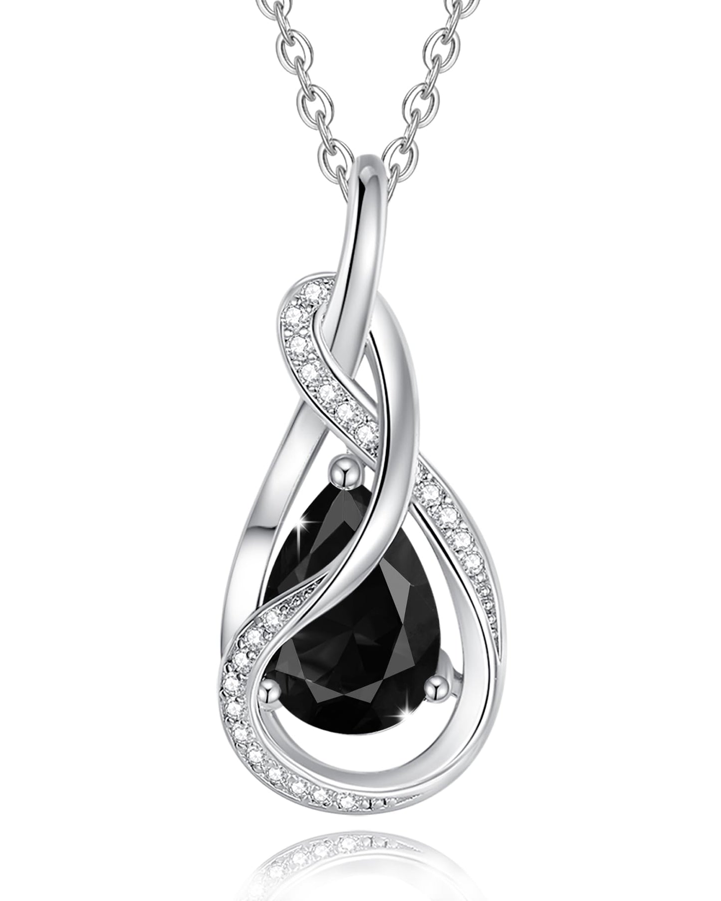 FANCIME Black Tourmaline Necklace October Birthstone Sterling Silver Infinity Knot Pendant Necklace Gemstone Fine Jewelry Birthday Mothers Day Gifts for Women Her Mom