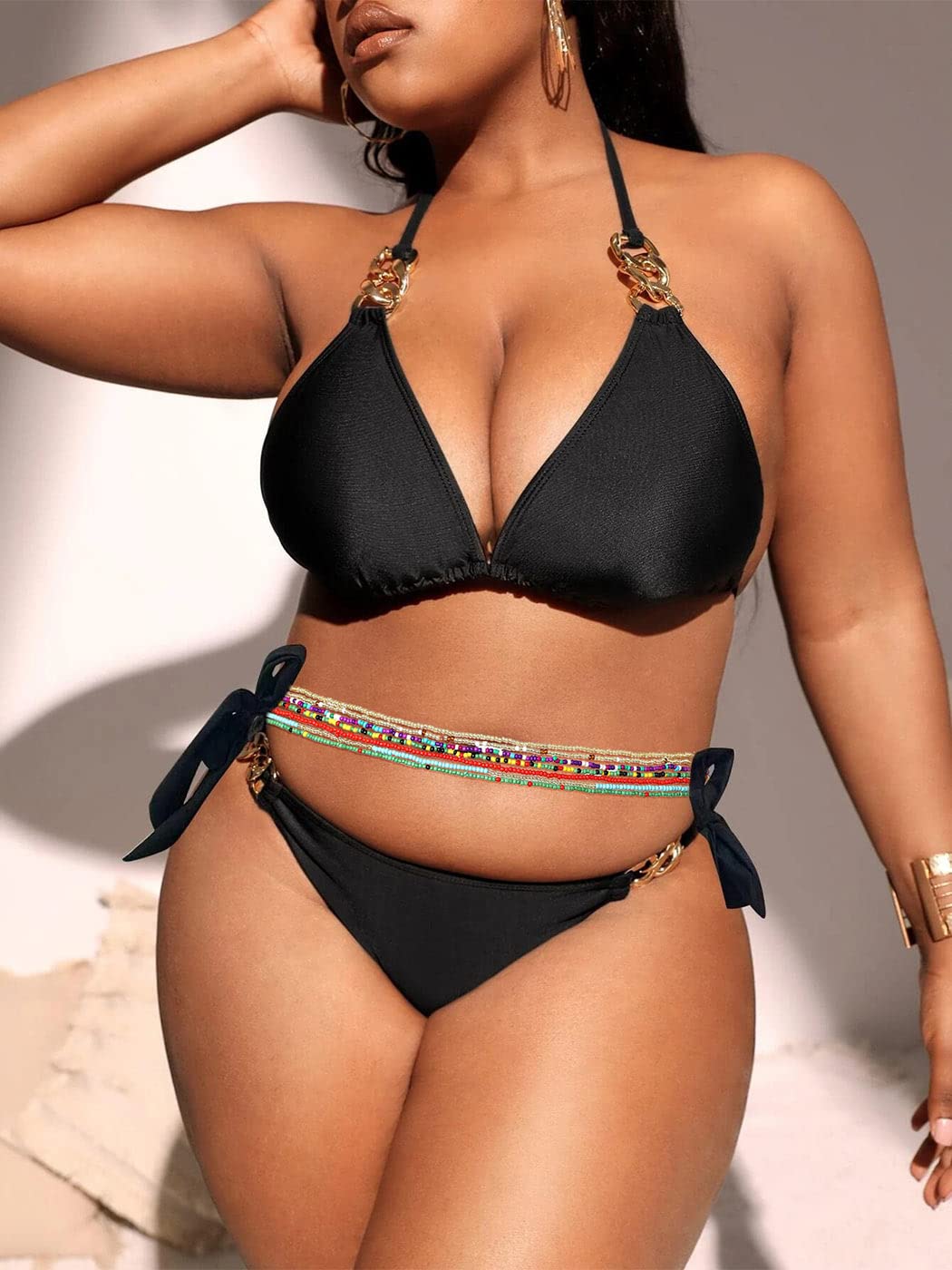 ELABEST Plus Size African Waist Beads Chain Layered Belly Body Chain Beach 7Pack Waist Jewelry Body Accessories for Women and Girls (47inch/120cm)