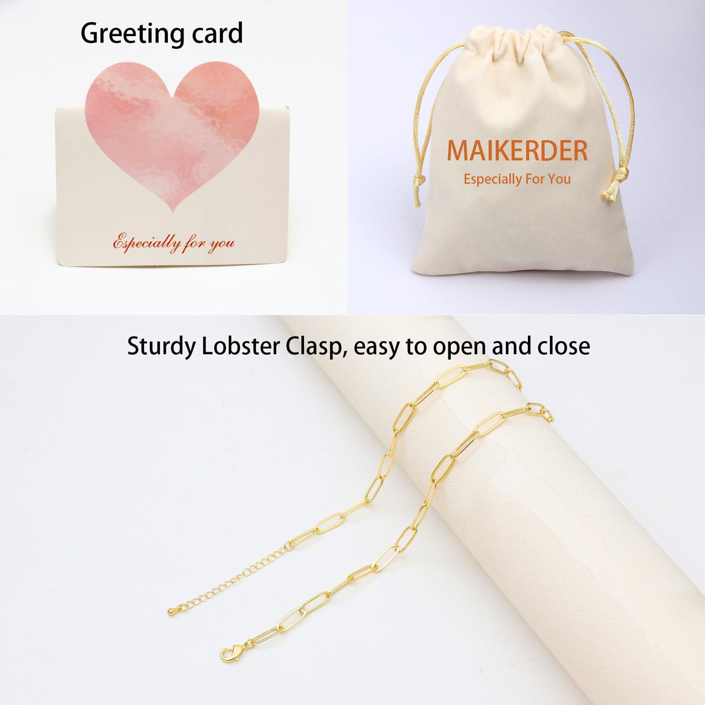 MAIKERDER Chunky Paperclip Necklace for Women, Paper Clip Necklaces, 14K Gold Plated Chunky Paper Clip Link Chain Necklace for Women Non Tarnish Hypoallergenic 16 Inches