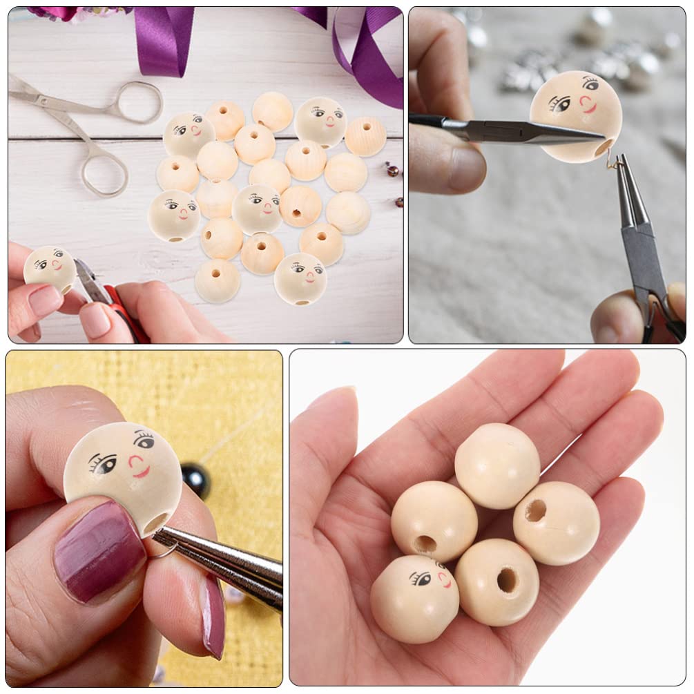 FOMIYES Wood Smile Beads 50pcs 14MM Wooden Round Beads Smile Face Ball Wood Spacer with Hole for DIY Jewelry Bracelet Necklace Craft Making