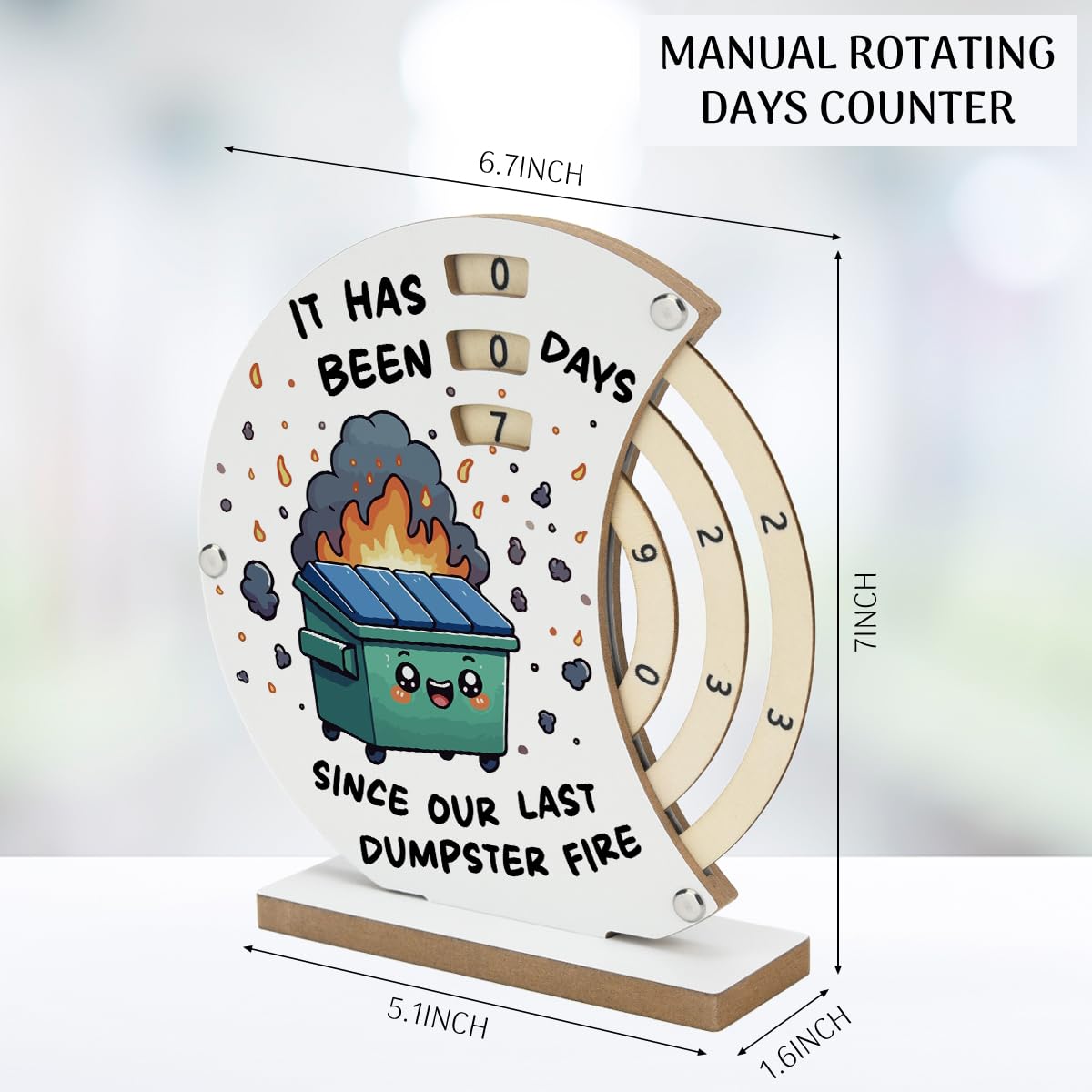 Funny Dumpster Fire Desk Accessories Manual Rotating Wooden Office Decor Dumpster Fire Gifts for Women Men Boss Leader Coworker Admin Day Secretaries Day Decor 7 × 6.7 inch