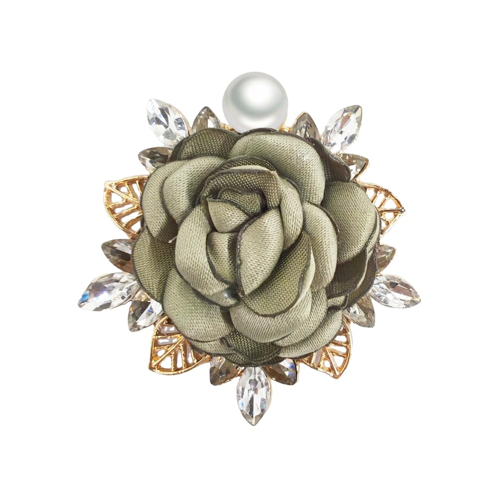 Elegant Rose Flower Brooch Pin for Women Men Wedding Party Gentleman's Essentials Handmade Imitation Crystal Pearl Fabric Flower Lapel Pin Dress Suit Accessories Boutonniere Ideas Gift (Green)